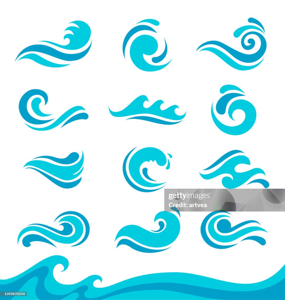 Blue Waves Set. Liquid shape elements