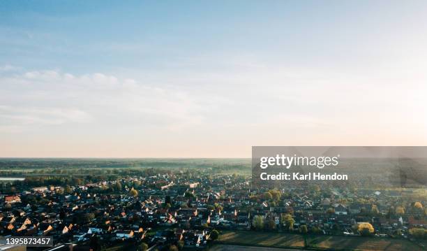 an aerial view of  a belgian village at sunrise - antwerp stock pictures, royalty-free photos & images
