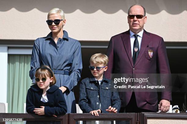 Princess Charlene of Monaco, Prince Albert II of Monaco, Prince Jacques of Monaco and Princess Gabriella of Monaco attend the Sainte Devote Rugby...