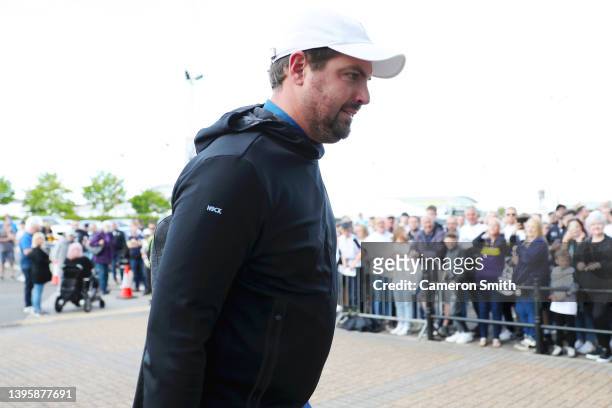 Businessman Chris Kirchner arrives prior to during the Sky Bet Championship match between Derby County and Cardiff City at Pride Park Stadium on May...