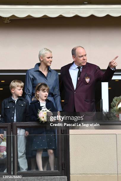 Princess Charlene of Monaco, Prince Albert II of Monaco, Prince Jacques of Monaco and Princess Gabriella of Monaco attend the Sainte Devote Rugby...