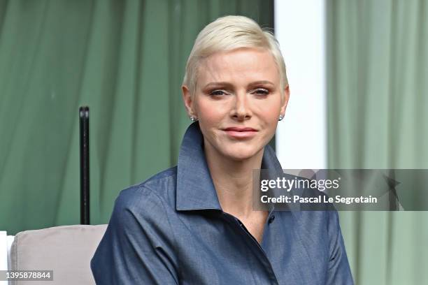 Princess Charlene of Monaco attends the Sainte Devote Rugby Tournament on May 07, 2022 in Monaco, Monaco.