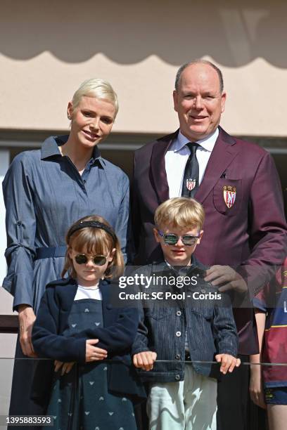 Princess Charlene of Monaco, Prince Albert II of Monaco, Prince Jacques of Monaco and Princess Gabriella of Monaco attend the Sainte Devote Rugby...