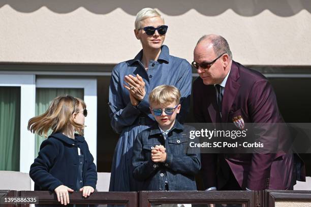 Princess Charlene of Monaco, Prince Albert II of Monaco, Prince Jacques of Monaco and Princess Gabriella of Monaco attend the Sainte Devote Rugby...