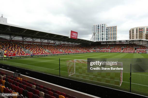 General view inside the stadium prior to the Premier League match between Brentford and Southampton at Brentford Community Stadium on May 07, 2022 in...