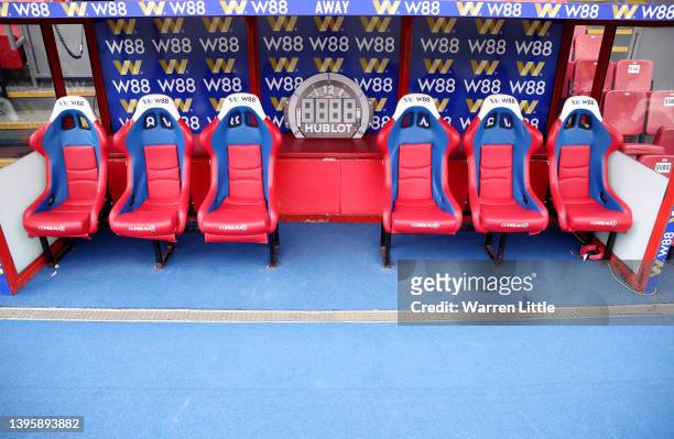 General view of the dugout prior to the Premier League match between Crystal Palace and Watford at Selhurst Park on May 07, 2022 in London, England.