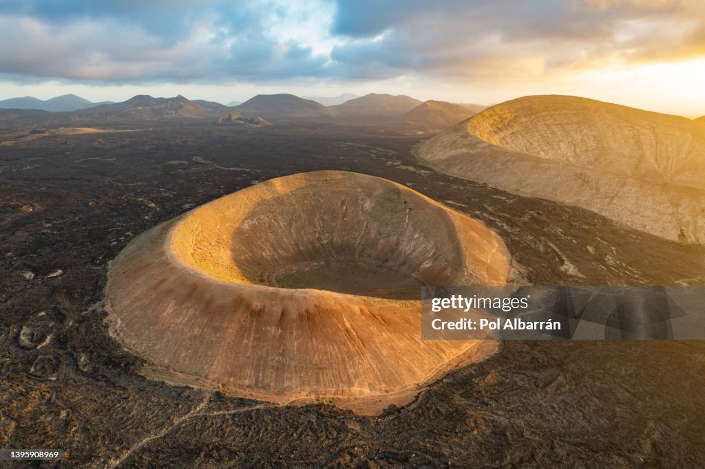 Caldera Blanca volcano crater in Lanzarote, Canary Islands, Spain