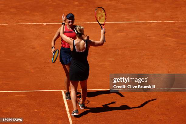 Gabriela Dabrowski of Canada and Giuliana Olmos of Italy celebrate match point and their victory in their Women's Doubles Final match against Demi...