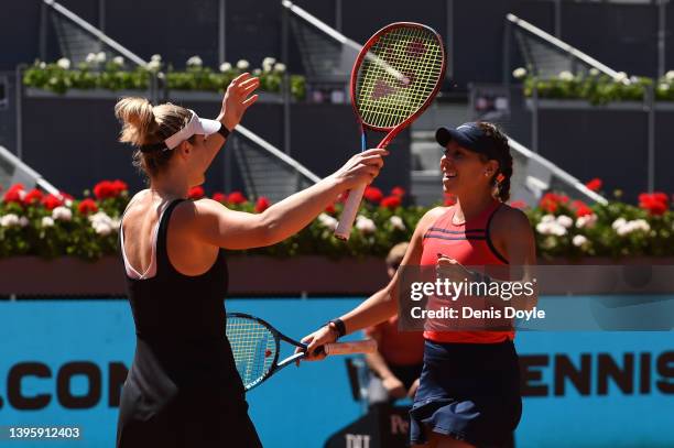 Gabriela Dabrowski of Canada and Giuliana Olmos of Italy celebrate match point and their victory in their Women's Doubles Final match against Demi...