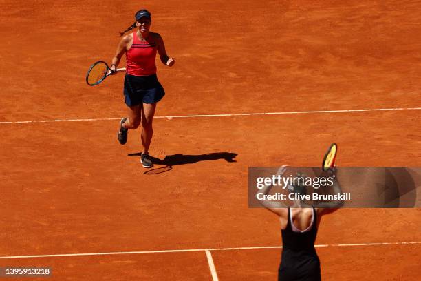 Gabriela Dabrowski of Canada and Giuliana Olmos of Italy celebrate match point and their victory in their Women's Doubles Final match against Demi...