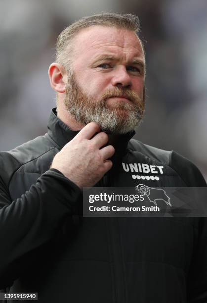Wayne Rooney, Manager of Derby County looks on during the Sky Bet Championship match between Derby County and Cardiff City at Pride Park Stadium on...