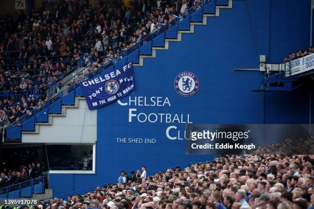 General view inside the stadium of the Shed End during the Premier League match between Chelsea and Wolverhampton Wanderers at Stamford Bridge on May...