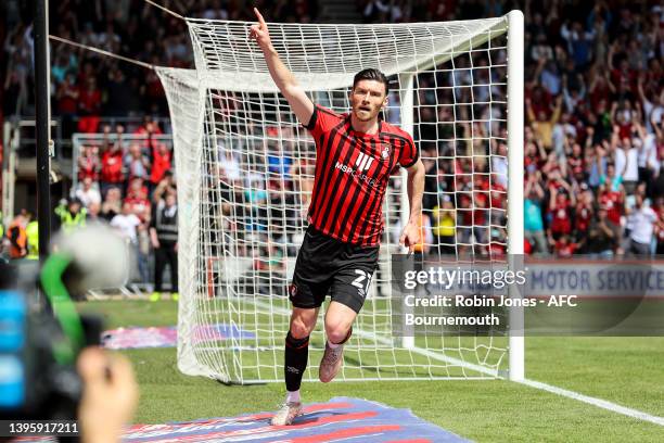 Kieffer Moore of Bournemouth celebrates after he scores a goal to make it 1-0 during the Sky Bet Championship match between AFC Bournemouth and...