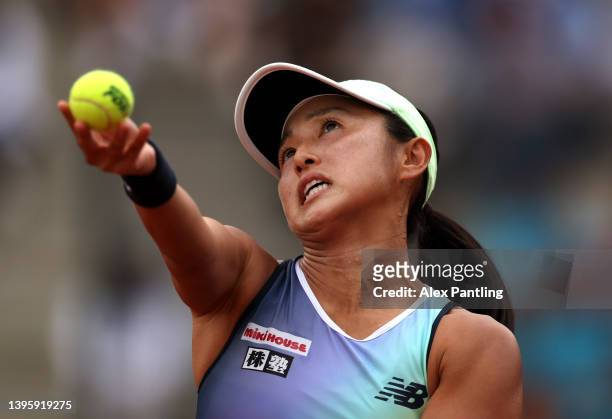 Misaki Doi of Japan in her ladies singles first round qualifying match against Susan Bandecchi of Switzerland during previews for the Internazionali...