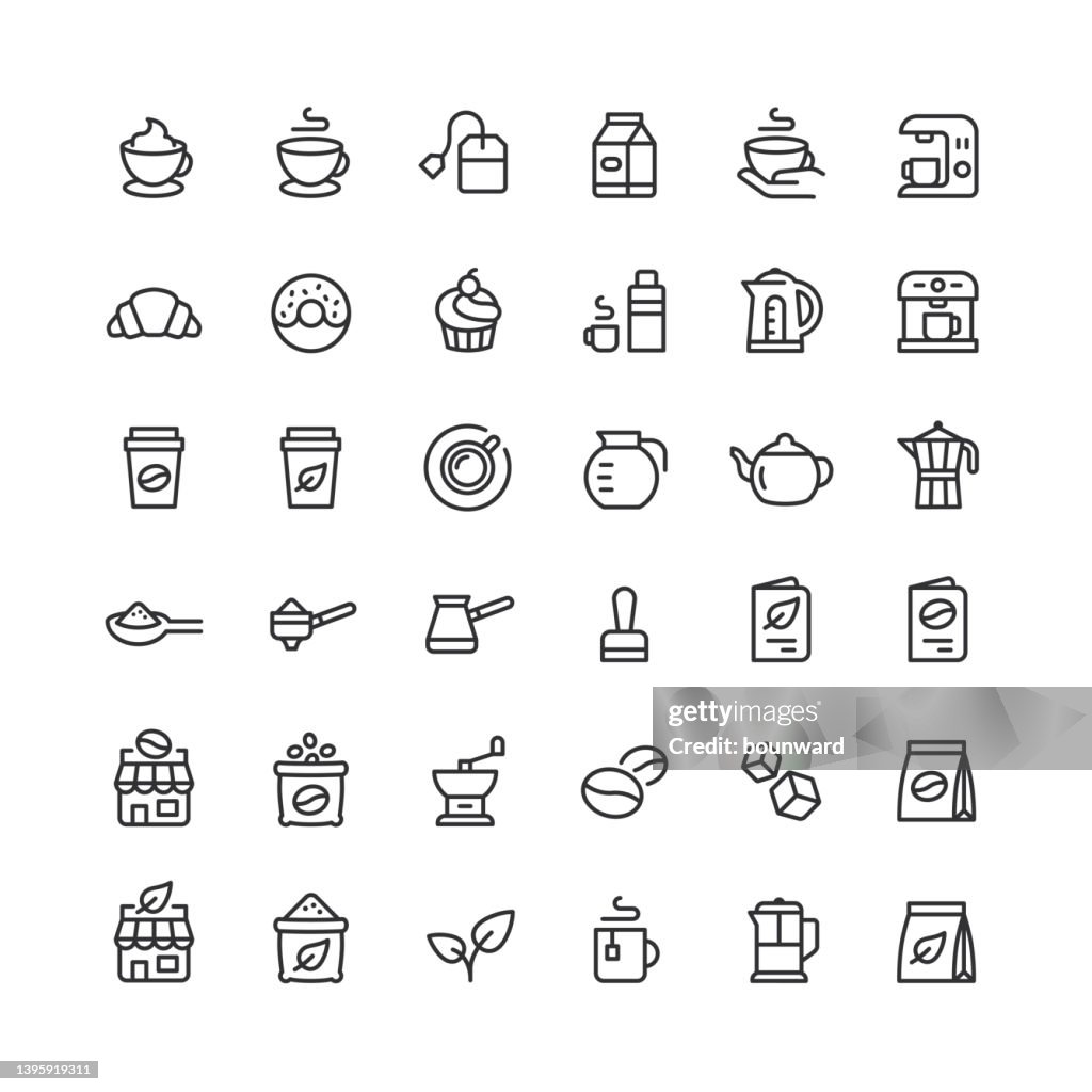 Coffee and Tea Line Icons Editable Stroke