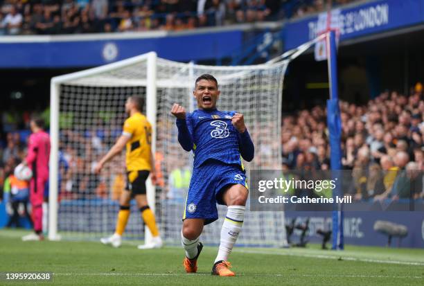 Thiago Silva reacts after Ruben Loftus-Cheek of Chelsea scored a goal which was later disallowed by VAR for offside during the Premier League match...