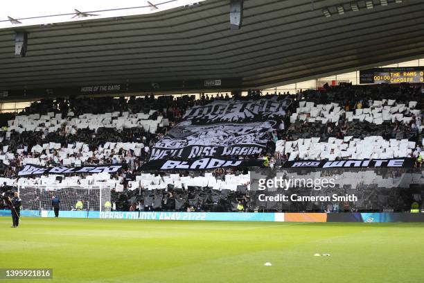 Derby County fans prior to the Sky Bet Championship match between Derby County and Cardiff City at Pride Park Stadium on May 07, 2022 in Derby,...