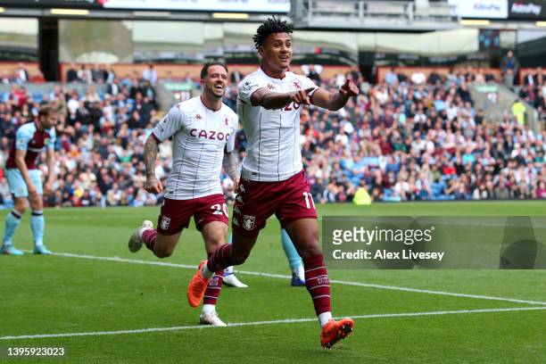 Ollie Watkins of Aston Villa celebrates after scoring their team's third goal during the Premier League match between Burnley and Aston Villa at Turf...