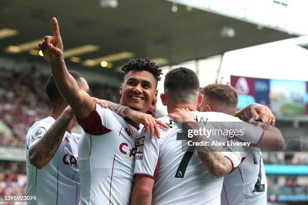 Ollie Watkins of Aston Villa celebrates with Douglas Luiz, John McGinn and teammates after scoring their team's third goal during the Premier League...