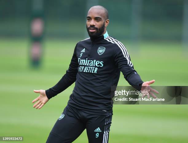 Alex Lacazette of Arsenal at London Colney on May 07, 2022 in London, England.