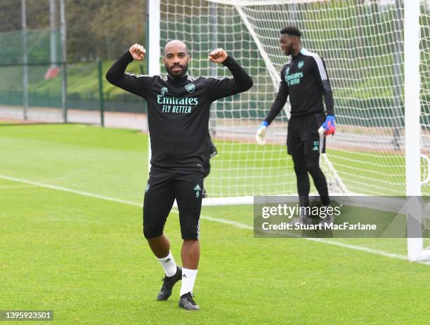 Alex Lacazette of Arsenal at London Colney on May 07, 2022 in London, England.