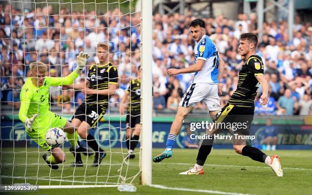 Aaron Collins of Bristol Rovers scores their sides sixth goal during the Sky Bet League Two match between Bristol Rovers and Scunthorpe United at...