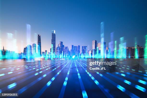 digital urban skyline - 次世代　街 ストックフォトと画像