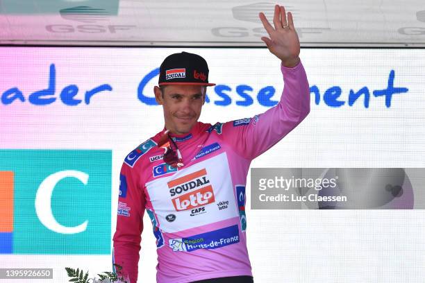 Philippe Gilbert of Belgium and Team Lotto Soudal celebrates winning the Pink Leader Jersey on the podium ceremony after the 66th 4 Jours De...