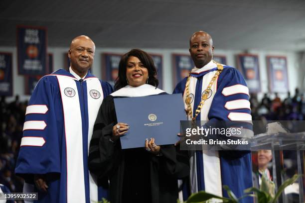 Commencement speaker Taraji P. Henson receives honorary degree during Howard University 2022 Commencement at Howard University on May 07, 2022 in...