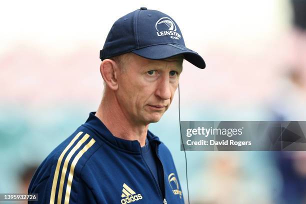 Leo Cullen, Head coach of Leinster looks on prior to the Heineken Champions Cup Quarter Final match between Leicester Tigers and Leinster Rugby at...