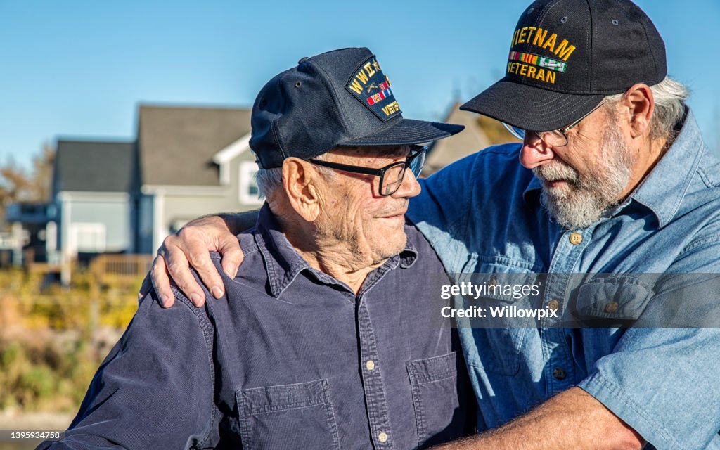 USA Military War Veteran Two Generation Family Senior Men
