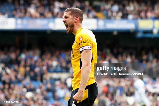 Conor Coady of Wolverhampton Wanderers celebrates after scoring his team's second goal during the Premier League match between Chelsea and...
