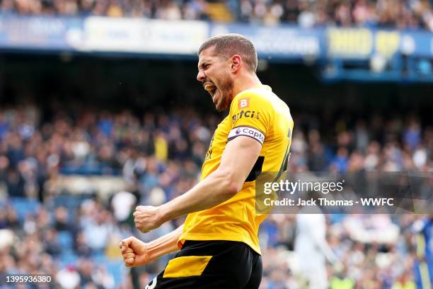 Conor Coady of Wolverhampton Wanderers celebrates after scoring his team's second goal during the Premier League match between Chelsea and...