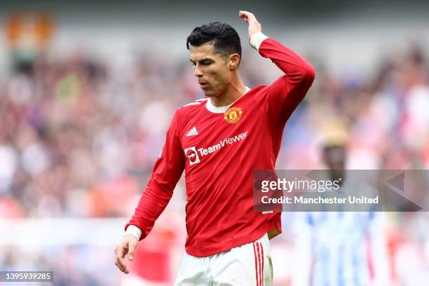 Cristiano Ronaldo of Manchester United shows his frustration during the Premier League match between Brighton & Hove Albion and Manchester United at...