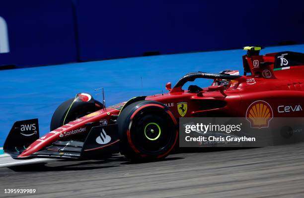 Carlos Sainz of Spain driving the Ferrari F1-75 on track during final practice ahead of the F1 Grand Prix of Miami at the Miami International...