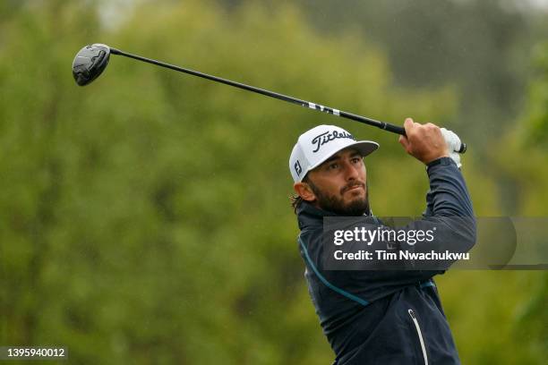 Max Homa of the United States plays his shot from the second tee during the third round of the Wells Fargo Championship at TPC Potomac Clubhouse on...