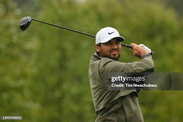 Jason Day of Australia plays his shot from the second tee during the third round of the Wells Fargo Championship at TPC Potomac Clubhouse on May 07,...