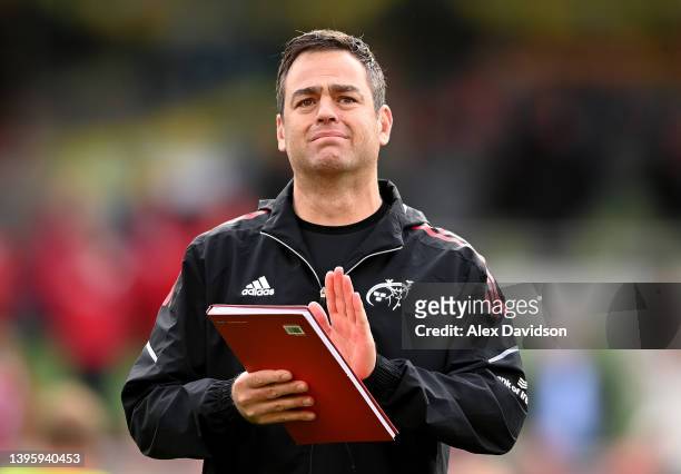 Munster Rugby Head Coach Johann van Graan acknowledges the crowd after the Heineken Champions Cup Quarter Final match between Munster Rugby and Stade...
