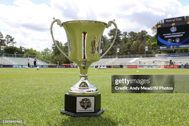Challenge Cup Trophy sits on the field before a game between Washington Spirit and North Carolina Courage at Sahlen's Stadium at WakeMed Soccer Park...