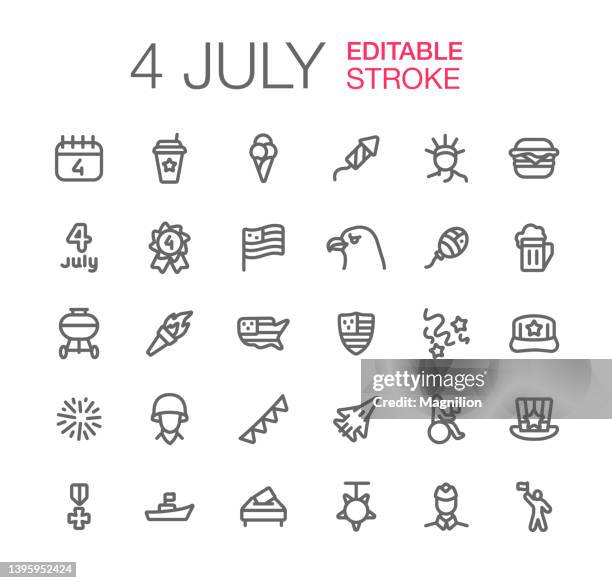 4th of july independence day icons set editable stroke - autonomous vehicle icon stock illustrations