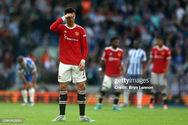 Cristiano Ronaldo of Manchester United looks on during the Premier League match between Brighton & Hove Albion and Manchester United at American...