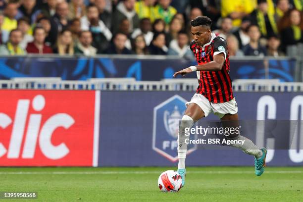 Hicham Boudaoui of OGC Nice during the Coupe de France match between OGC Nice and FC Nantes at Stade de France on May 7, 2022 in Saint-Denis, France