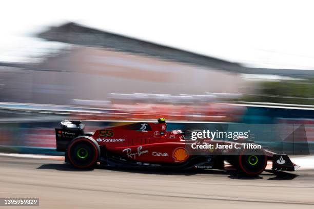 Carlos Sainz of Spain driving the Ferrari F1-75 on track during qualifying ahead of the F1 Grand Prix of Miami at the Miami International Autodrome...