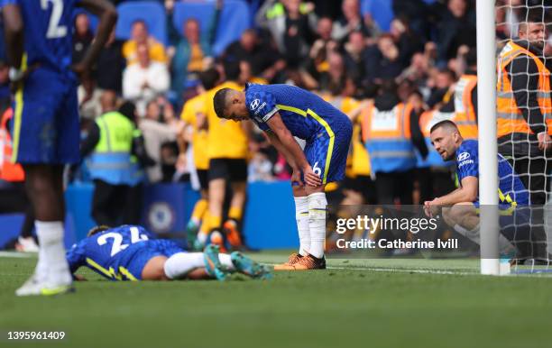 Thiago Silva of Chelsea and Mateo Kovacic of Chelsea sit dejected following the equaliser from Wolverhampton Wanderers during the Premier League...