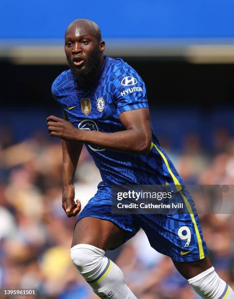 Romelu Lukaku of Chelsea during the Premier League match between Chelsea and Wolverhampton Wanderers at Stamford Bridge on May 07, 2022 in London,...