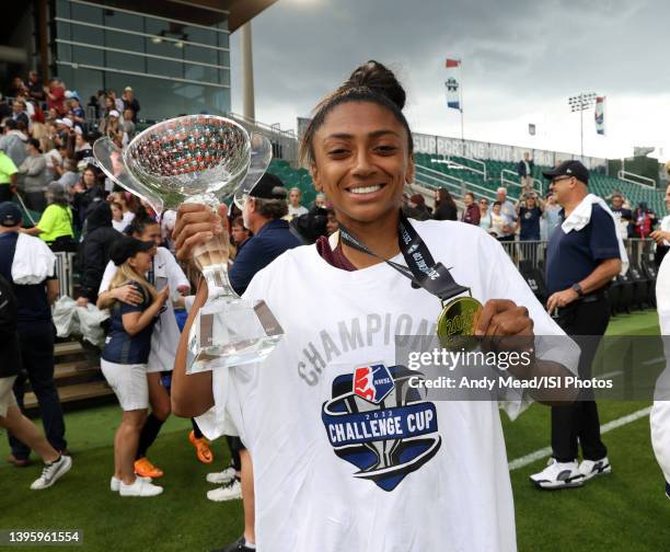 Nicoli Kerolin of the North Carolina Courage poses with her MVP trophy and champions medal after a game between Washington Spirit and North Carolina...