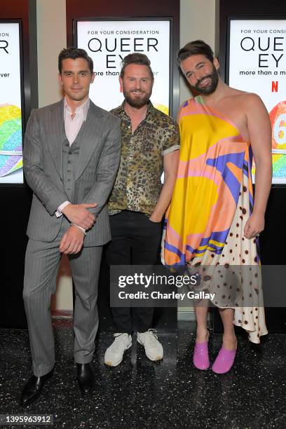 Antoni Porowski, Bobby Berk, and Jonathan Van Ness attend Netflix Queer Eye ATAS Official at Pacific Design Center on May 07, 2022 in West Hollywood,...