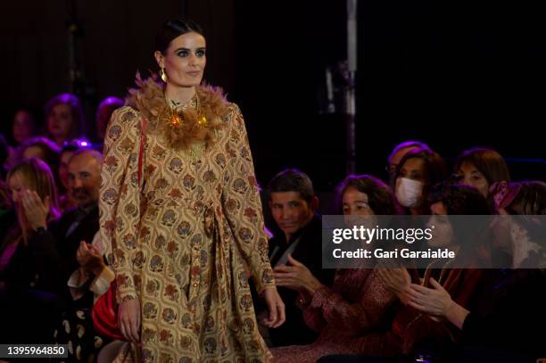 Model walks the runway at the Day Vs. Evening Es Fascinante fashion Show during San Sebastian Moda Festival Spring-Summer 2022 at San Telmo Museum on...