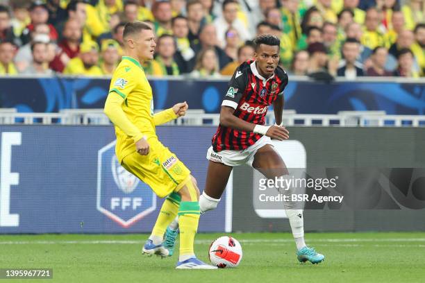Quentin Merlin of FC Nantes, Hicham Boudaoui of OGC Nice during the Coupe de France match between OGC Nice and FC Nantes at Stade de France on May 7,...