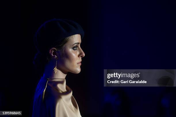 Model walks the runway at the Es Fascinante fashion Show during San Sebastian Moda Festival Spring-Summer 2022 at San Telmo Museum on May 07, 2022 in...